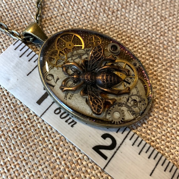 Bee Steam Punk Vintage Watch Face Gears Necklace Homemade - Picture 6 of 9